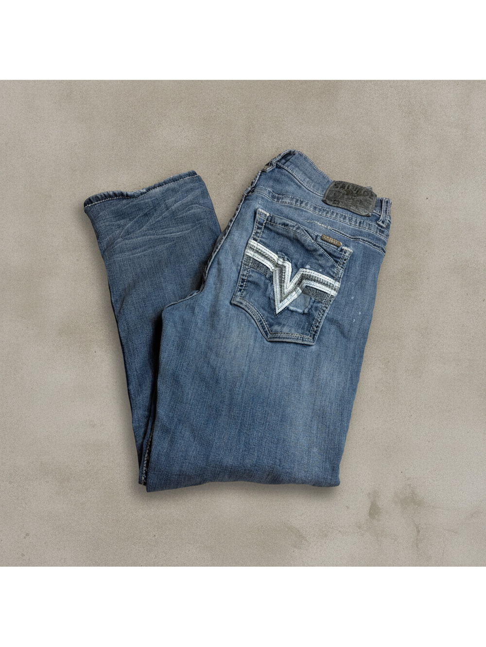 Salvage Supply Co. Mayhem Straight Jeans 38R Blue Distressed Thick Stitch Y2K